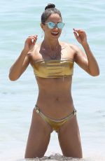 JENNIFER NICOLE LEE in Golden Bikini at a Beach in Miami, May 2016