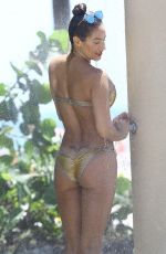 JENNIFER NICOLE LEE in Golden Bikini at a Beach in Miami, May 2016