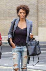 JUDITH SHEKONI in Ripped Jeans Out and About in London 05/12/2016