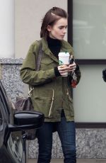 LILY COLLINS Leaves Starbucks in Los Angeles 05/10/2016
