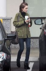 LILY COLLINS Leaves Starbucks in Los Angeles 05/10/2016