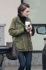 LILY COLLINS Leaves Starbucks in Los Angeles 05/10/2016