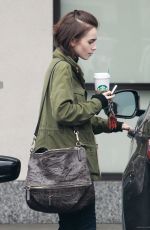 LILY COLLINS Leaves Starbucks in Los Angeles 05/10/2016