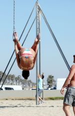 DANIELLE LLOYD in Bikini Exercising at Venice Beach 06/16/2016