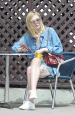 ELLE FANNING in Denim Short Out in Los Angeles 06/28/2016