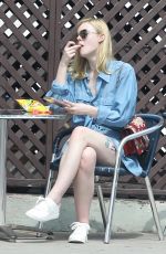 ELLE FANNING in Denim Short Out in Los Angeles 06/28/2016