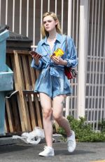 ELLE FANNING in Denim Short Out in Los Angeles 06/28/2016