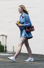 ELLE FANNING in Denim Short Out in Los Angeles 06/28/2016