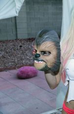 FRENCHY MORGAN Posing with a Chewbacca Mask in Los Angeles 06/07/2016