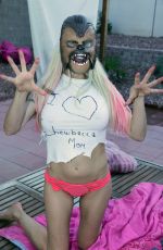 FRENCHY MORGAN Posing with a Chewbacca Mask in Los Angeles 06/07/2016