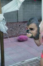 FRENCHY MORGAN Posing with a Chewbacca Mask in Los Angeles 06/07/2016