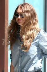 GIGI HADID in Leather Pants Out in New York 06/17/2016