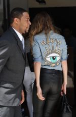 GIGI HADID in Leather Pants Out in New York 06/17/2016