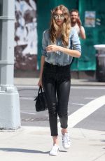 GIGI HADID in Leather Pants Out in New York 06/17/2016