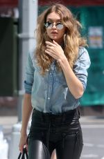 GIGI HADID in Leather Pants Out in New York 06/17/2016