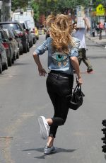 GIGI HADID in Leather Pants Out in New York 06/17/2016