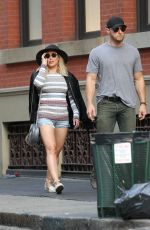 HILARY DUFF in Denim Shorts Out in New York 06/19/2016