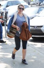 HILARY DUFF in Leggings Leaves a Gym in Los Angeles 05/31/2016
