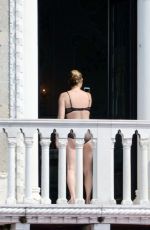 KATE MOSS on Her Hotel Balcony in Venice 06/26/2016