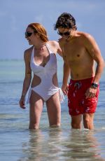 LINDSAY LOHAN in Swimsuit at the Beach in Mauritius 06/21/2016