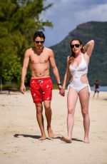 LINDSAY LOHAN in Swimsuit at the Beach in Mauritius 06/21/2016