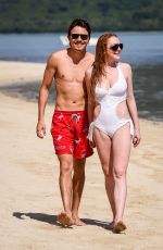 LINDSAY LOHAN in Swimsuit at the Beach in Mauritius 06/21/2016