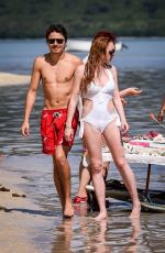 LINDSAY LOHAN in Swimsuit at the Beach in Mauritius 06/21/2016