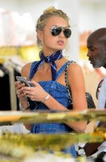 ROMEE STRIJD in Denim Dress Shopping at House of CB in West Hollywood 06/10/2016