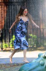 SELENA GOMEZ Running Thru Sprinklers at Water Playground in Brooklyn 06/01/2016