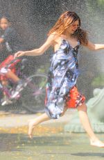 SELENA GOMEZ Running Thru Sprinklers at Water Playground in Brooklyn 06/01/2016