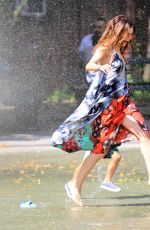 SELENA GOMEZ Running Thru Sprinklers at Water Playground in Brooklyn 06/01/2016