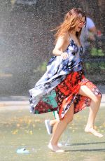 SELENA GOMEZ Running Thru Sprinklers at Water Playground in Brooklyn 06/01/2016