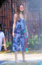 SELENA GOMEZ Running Thru Sprinklers at Water Playground in Brooklyn 06/01/2016