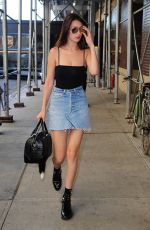 BELLA HADID in Denim Skirt and Tank Top Out in New York 06/30/2016