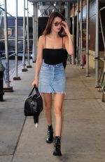 BELLA HADID in Denim Skirt and Tank Top Out in New York 06/30/2016