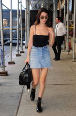 BELLA HADID in Denim Skirt and Tank Top Out in New York 06/30/2016
