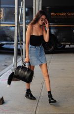 BELLA HADID in Denim Skirt and Tank Top Out in New York 06/30/2016