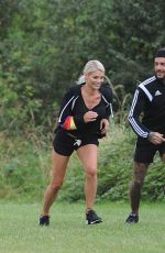 CHLOE SIMS and Pete Wick Working Out in a Park in Essex 07/22/2016
