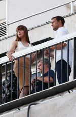 DAKOTA JOHNSON and Jamie Dornan on the Set of "Fifty Shades Darker