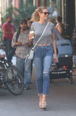 HEIDI KLUM in Ripped Jeans Out for Coffee in New York 06/30/2016
