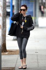 LILY COLLINS Leaves a Pilates Class in Los Anfeles 07/05/2016