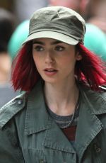 LILY COLLINS on the Set of 
