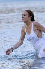 LINDSAY LOHAN and Egor Tarabasov at a Beach in Mykonos 07/03/2016