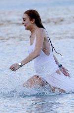 LINDSAY LOHAN and Egor Tarabasov at a Beach in Mykonos 07/03/2016