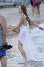 LINDSAY LOHAN and Egor Tarabasov at a Beach in Mykonos 07/03/2016
