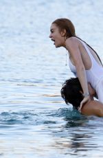 LINDSAY LOHAN and Egor Tarabasov at a Beach in Mykonos 07/03/2016