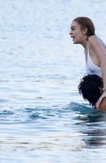 LINDSAY LOHAN and Egor Tarabasov at a Beach in Mykonos 07/03/2016