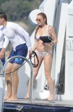 LINDSAY LOHAN in Bikini at a Yacht in Sardinia 07/27/2016