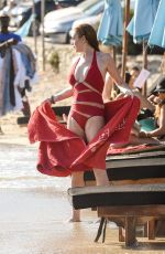 LINDSAY LOHAN in Swimsuit with Some Frinds at a Beach in Mykonos 07/04/2016