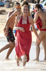 LINDSAY LOHAN in Swimsuit with Some Frinds at a Beach in Mykonos 07/04/2016